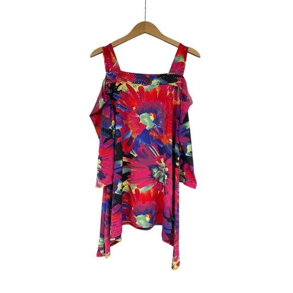Womens Clara Sun Woo Cold Shoulder Pullover 3/4 Sleeve Asymmetrical Tunic Top M - Picture 1 of 8